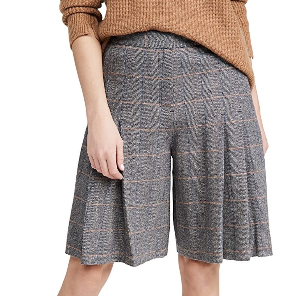 Rag & Bone Lani Pleated Check Wool Blend Skort